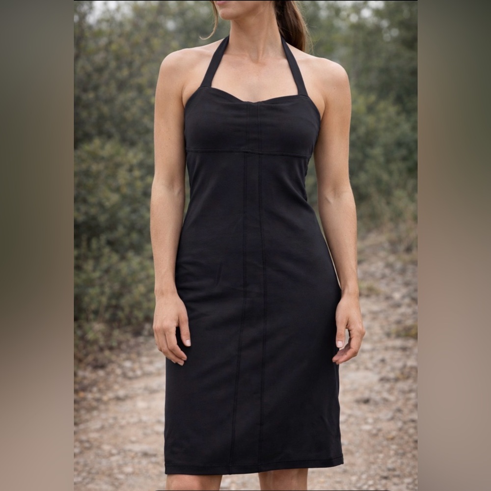 Athleta Black Strapless Halter Midi Dress